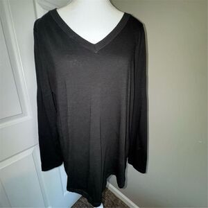 Eileen Fisher Women's Black V-Neck Tunic Top Size L Capsule Wardrobe Cotton